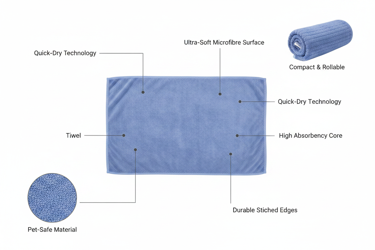 Pet Microfibre Towel Anatomy Diagram